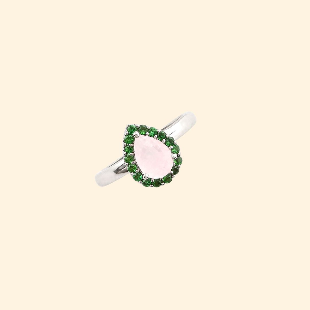 Corallina Pear Rose Quartz Ring