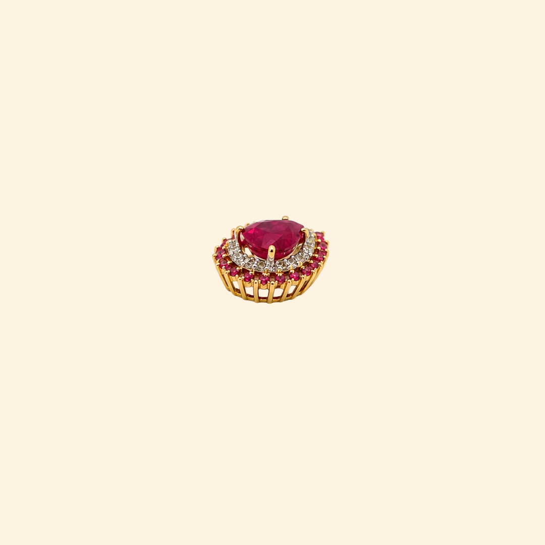 Pear Ruby Diamond Double Halo Pendant