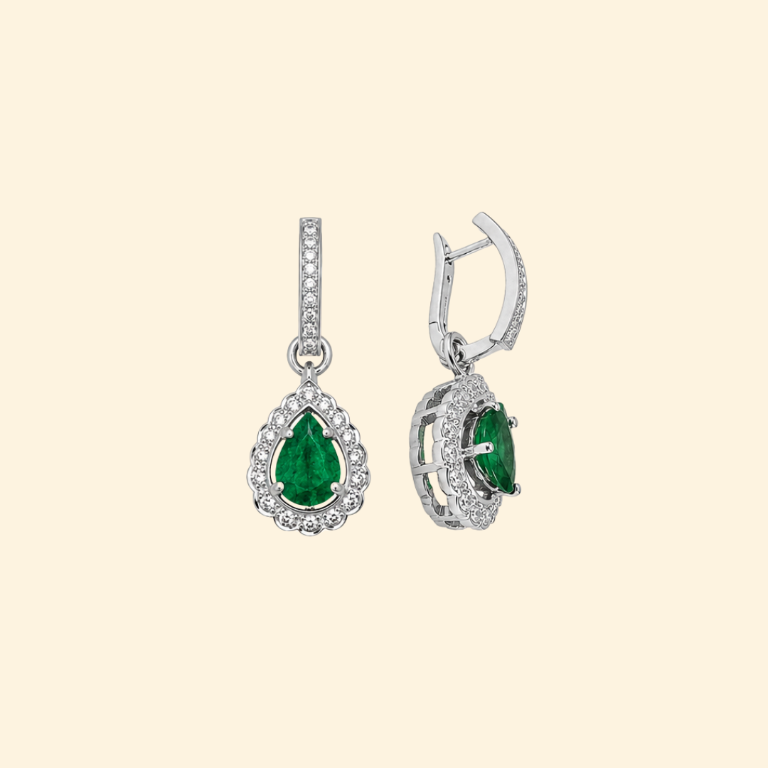 Diamond Huggies with Emerald & Diamond Drops