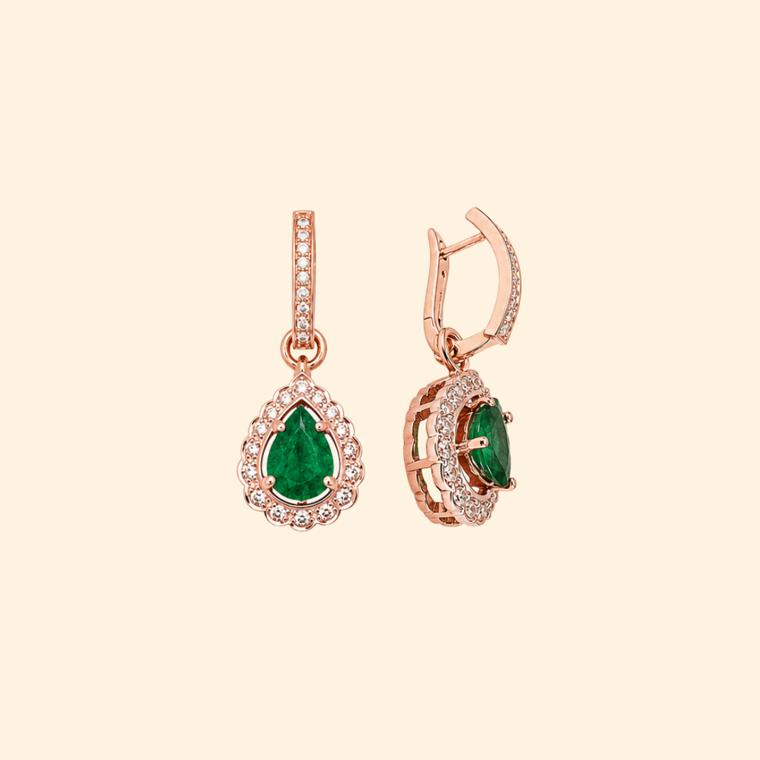 Diamond Huggies with Emerald & Diamond Drops