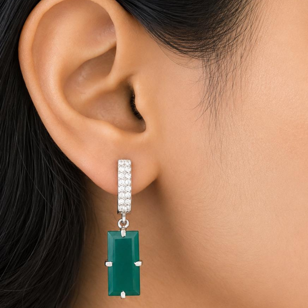Green Onyx Baguette Drop Earrings