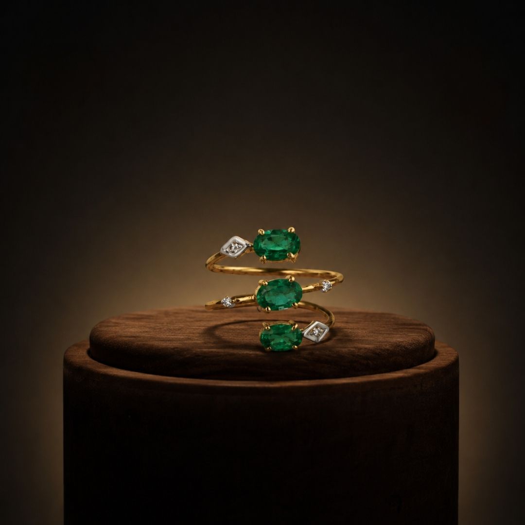 Emerald Diamond Spiral Ring