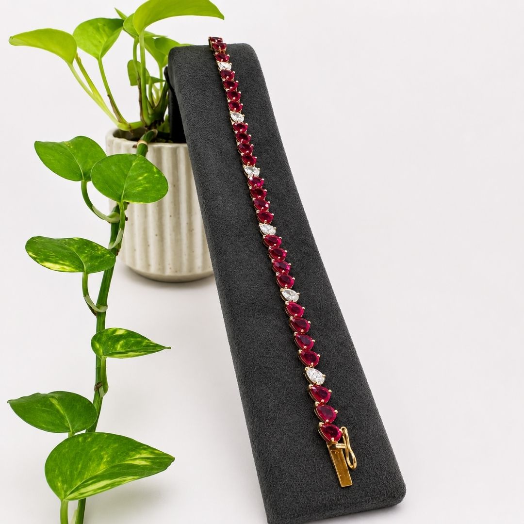 Pear Ruby & Lab Grown Diamond Tennis Bracelet
