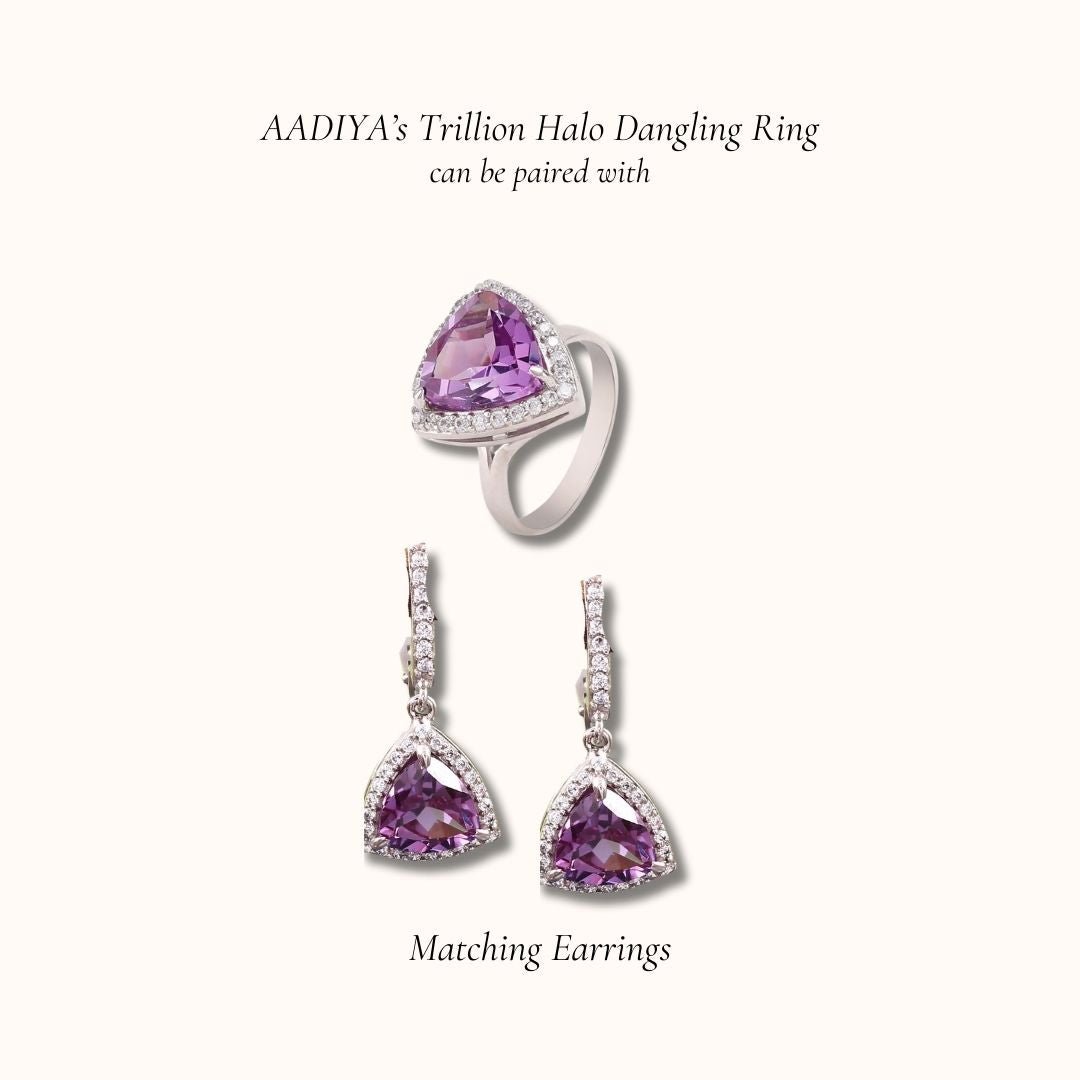 Trillion Halo Alexandrite Dangle Earrings