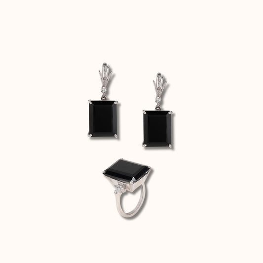 Boxy Black Onyx Ring & Earring Set