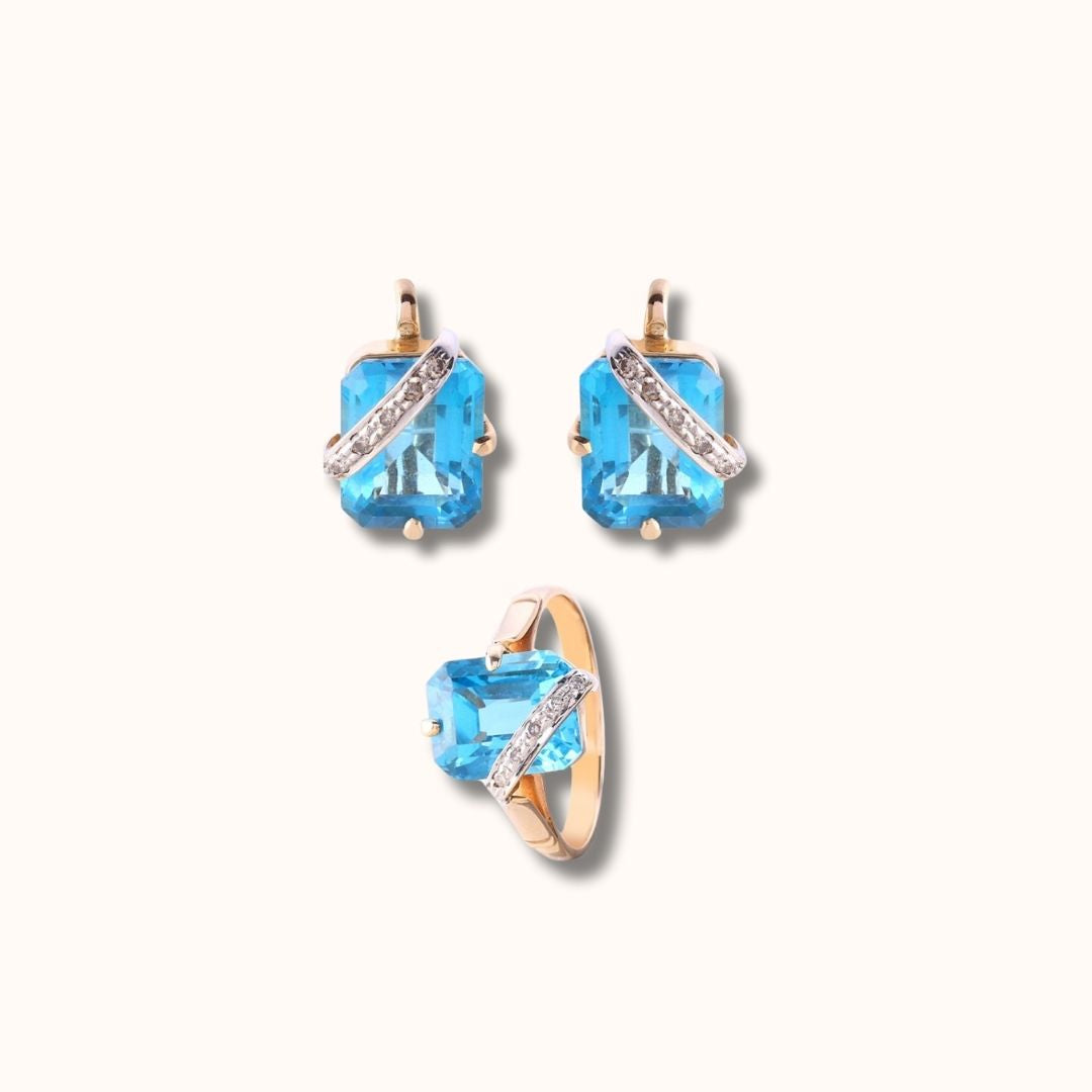 Radiant Blue Topaz Ring & Earrings Set