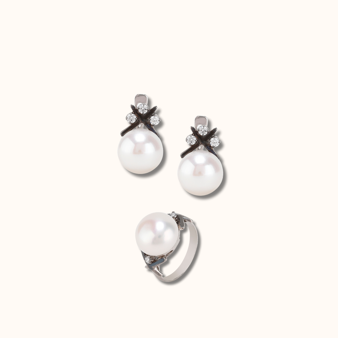 Tic Tac Pearl Ring & Earring Set