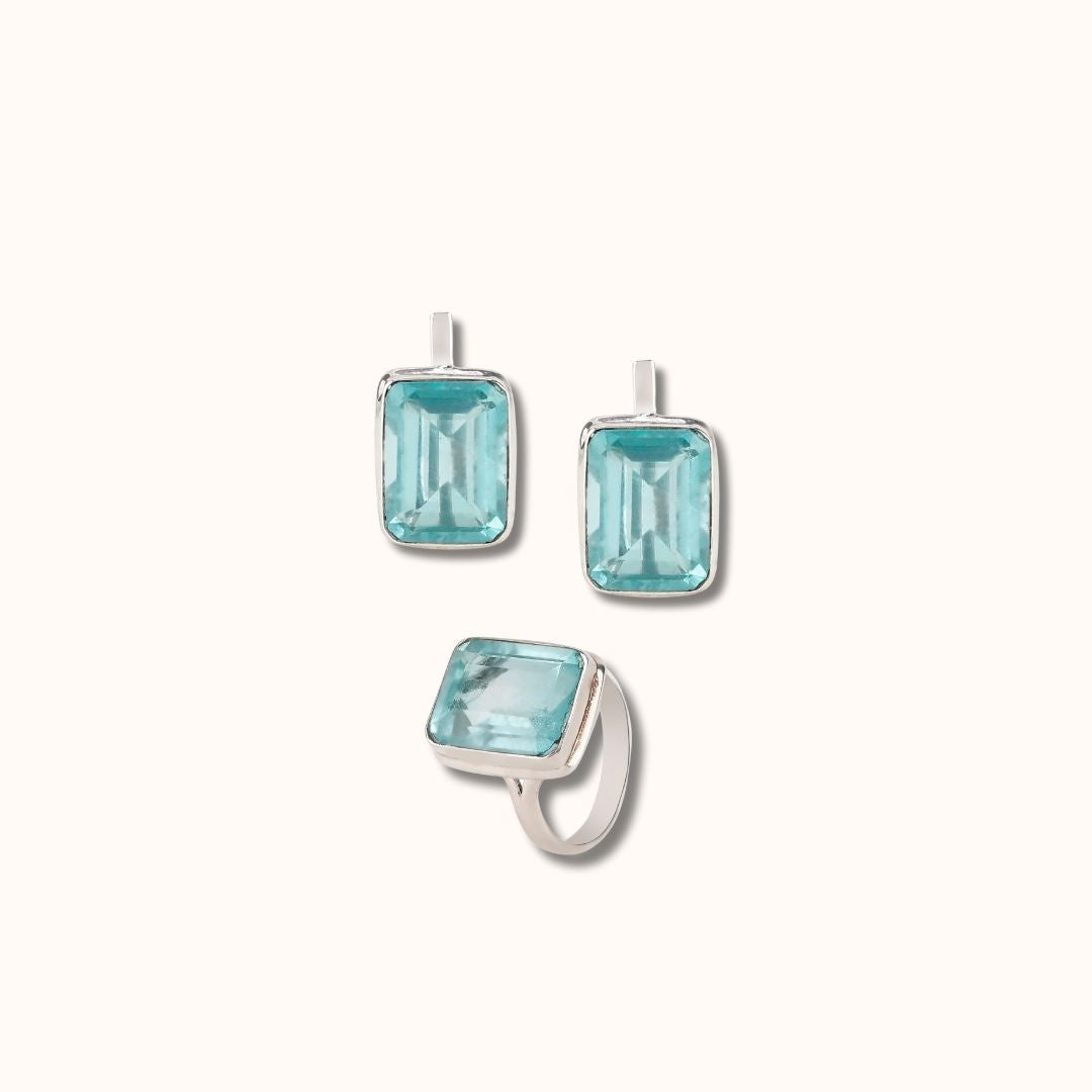 Aqua Quartz Ring and Earring Set