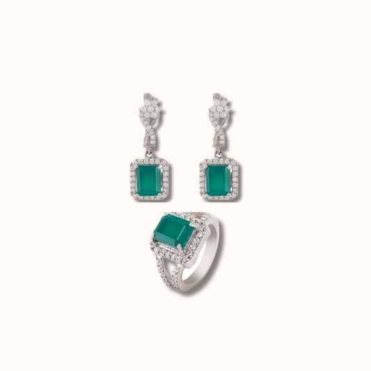 Boxy Green Onyx Ring & Earring Set