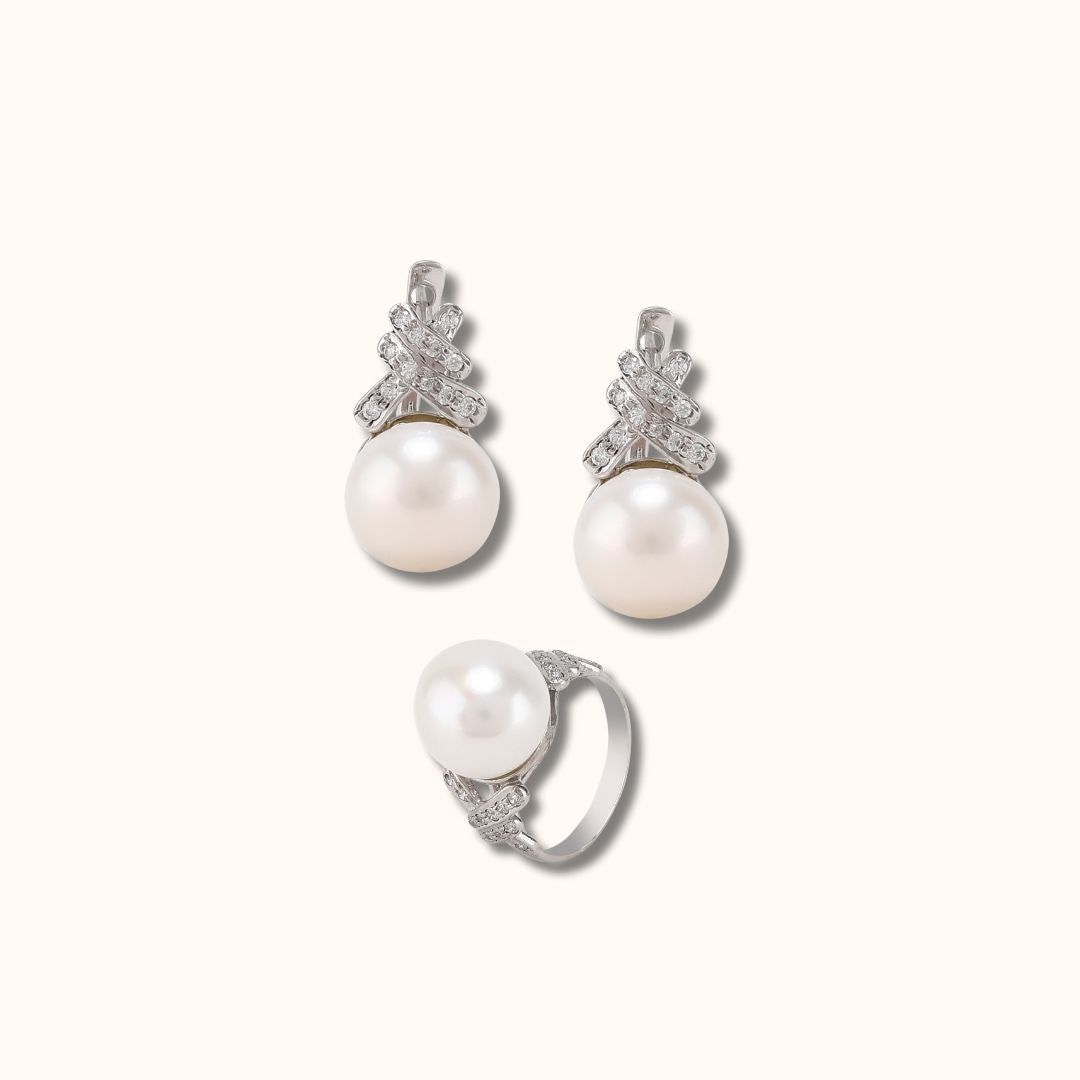 Criss Cross Pearl Ring & Earring Set