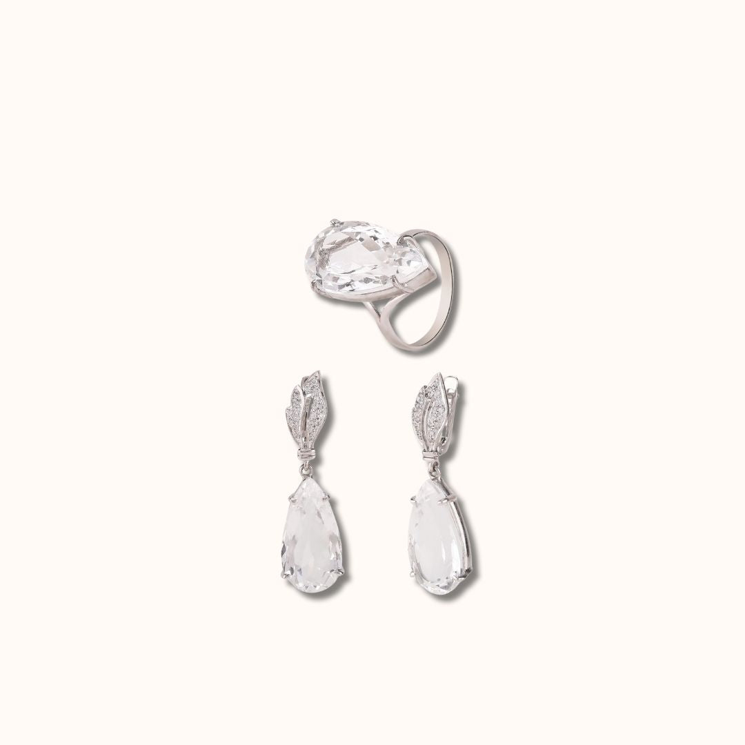 Pear Shaped Crystal Ring & Earring Set