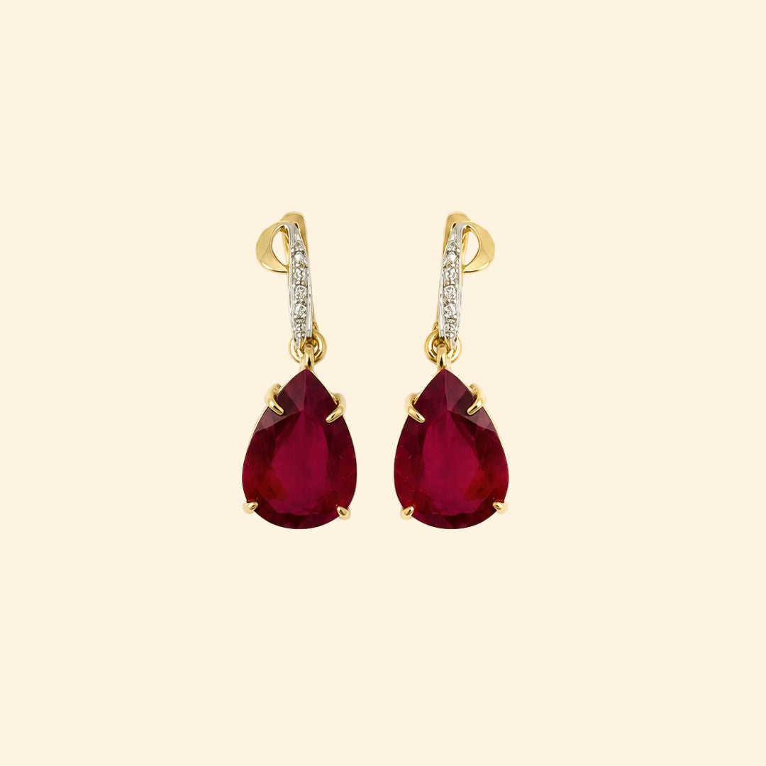 Pear Ruby Diamond Dangling Earrings