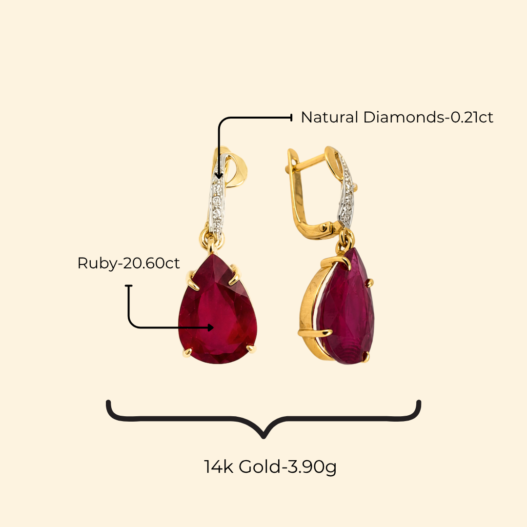Pear Ruby Diamond Dangling Earrings
