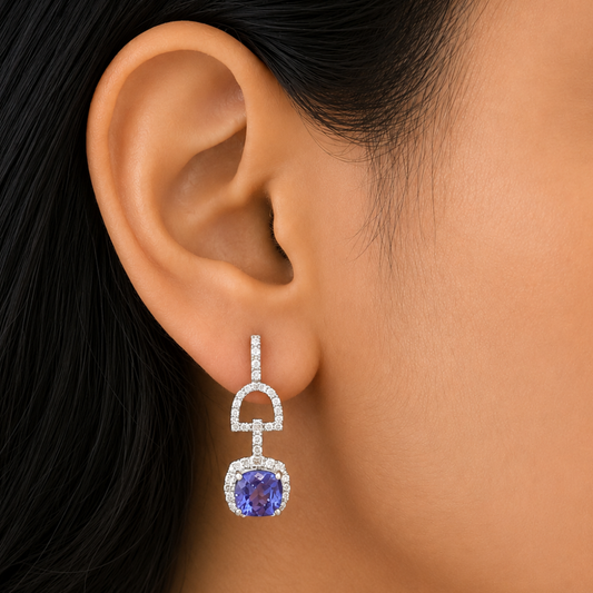 Tanzanite Diamond Cushion Earrings