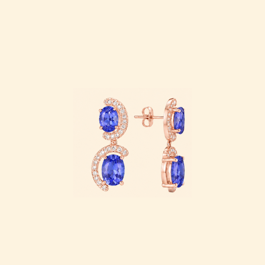 Tanzanite & Diamond Swirl Drop Earrings