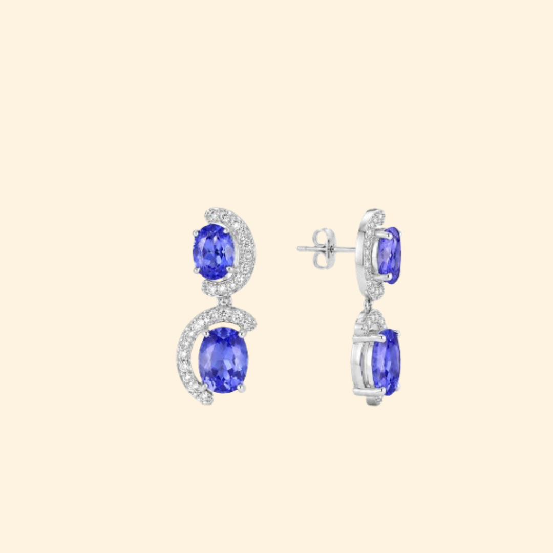 Tanzanite & Diamond Swirl Drop Earrings