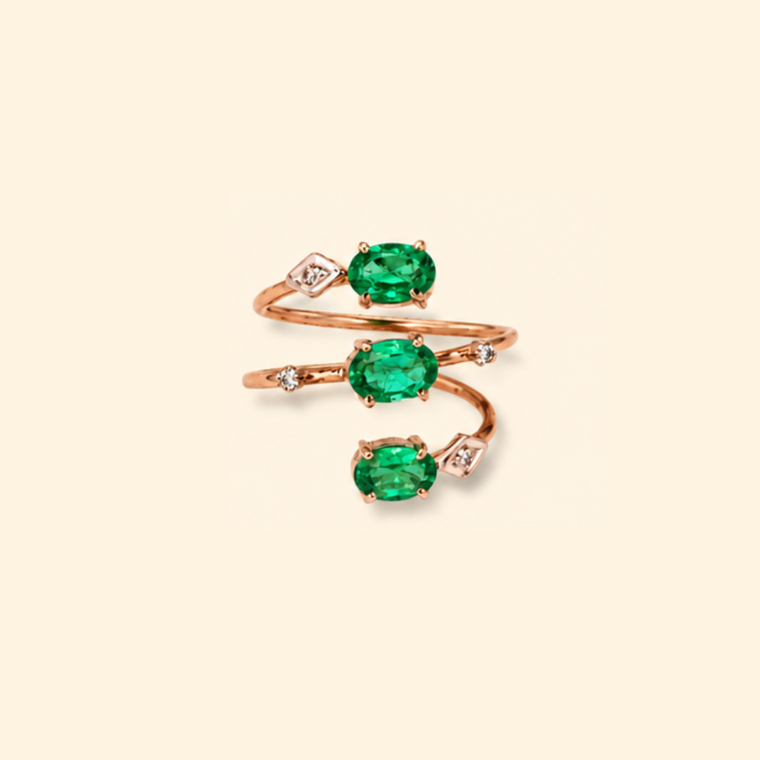 Emerald Diamond Spiral Ring