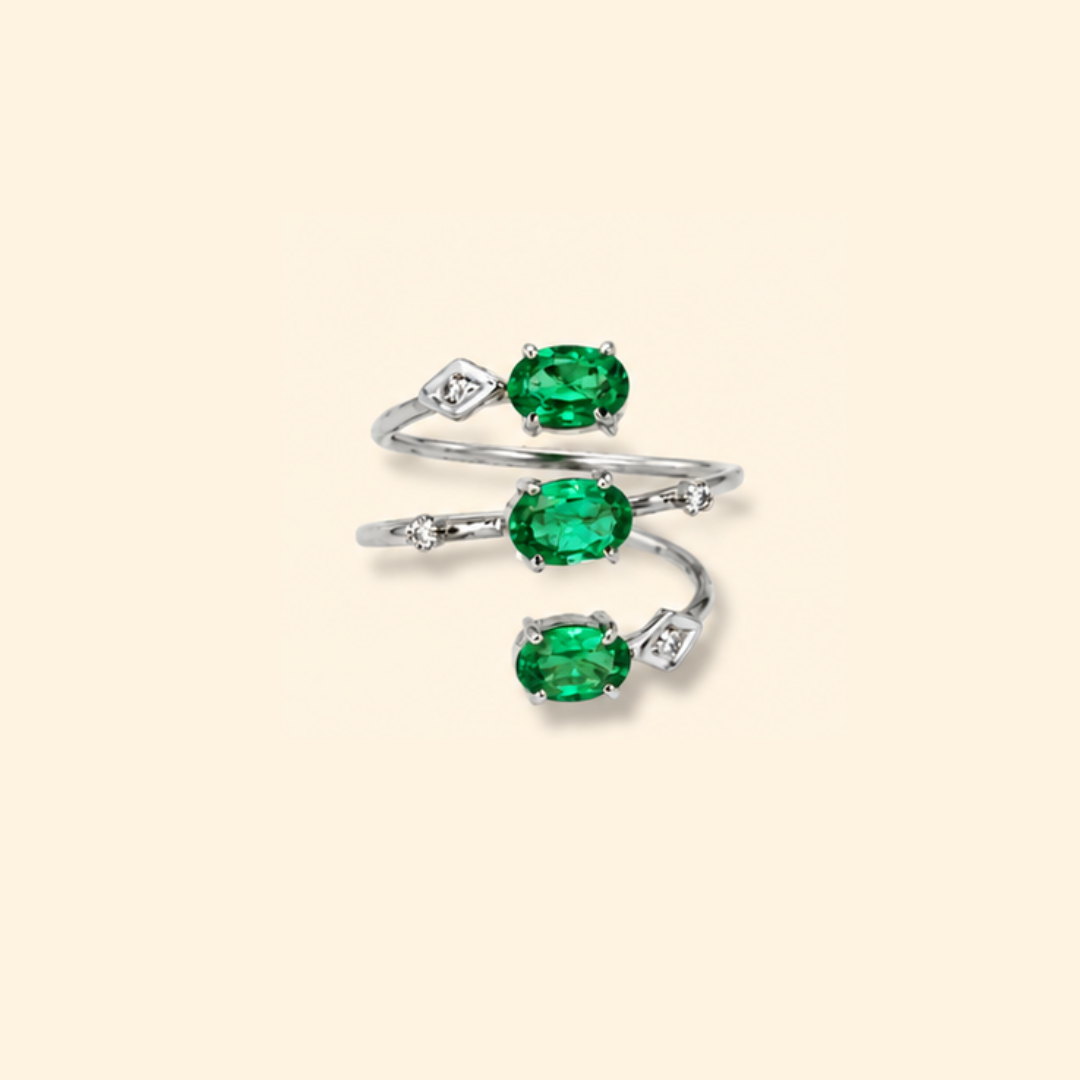 Emerald Diamond Spiral Ring