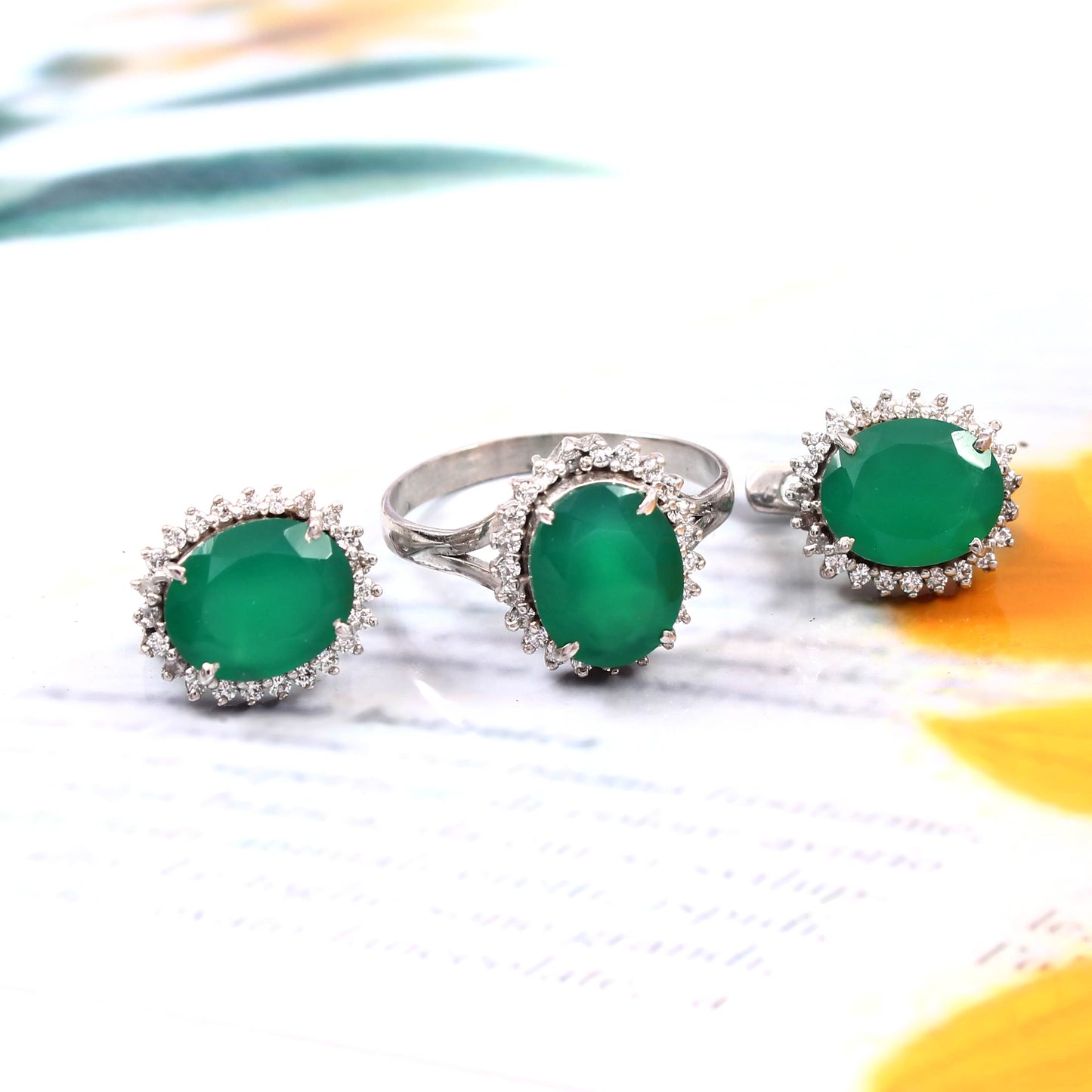 Oval Halo Ring & Earrings Set