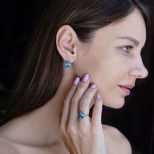 Radiant Blue Topaz Ring & Earrings Set