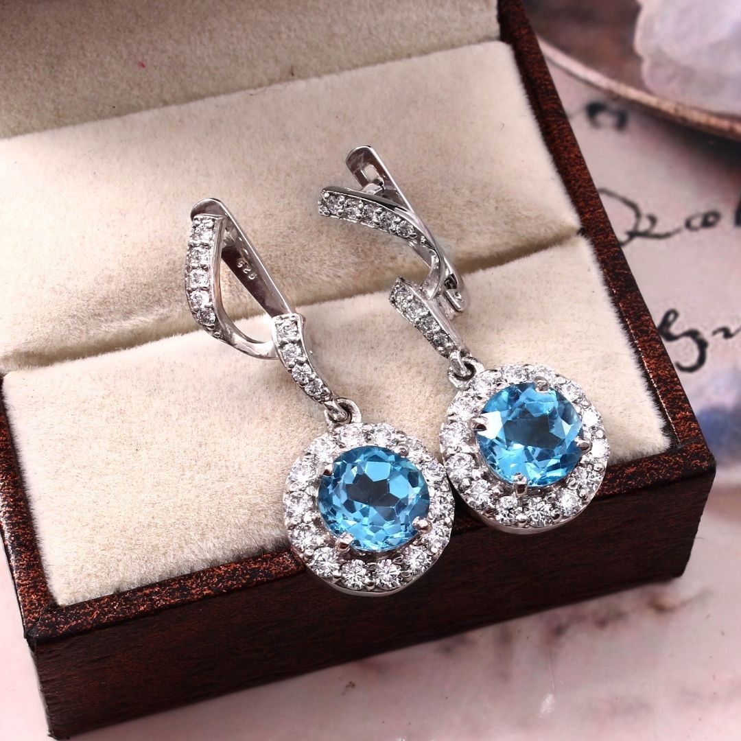 Classic Blue Topaz Swirl Dangle Earrings