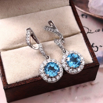 Classic Blue Topaz Swirl Dangle Earrings