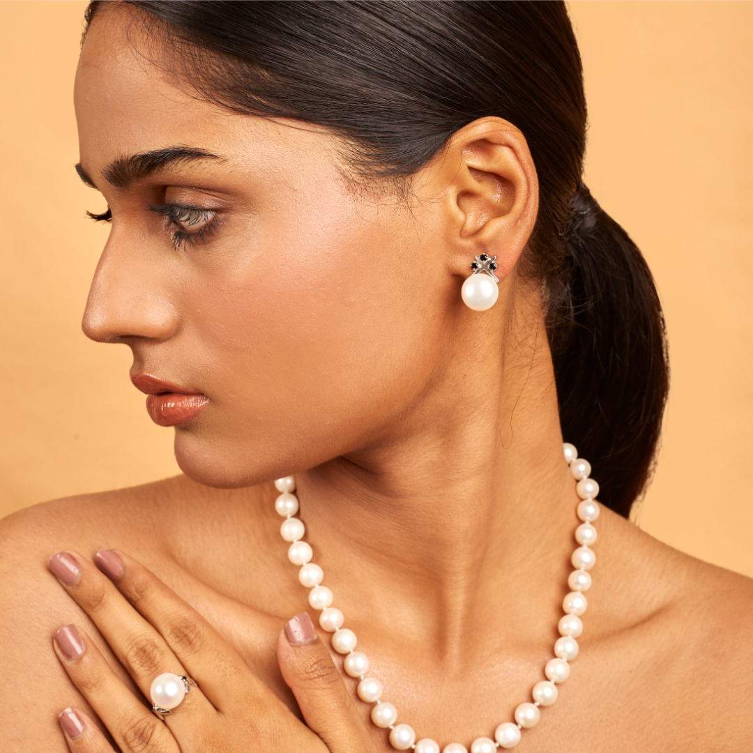 Tic Tac Pearl Ring & Earring Set