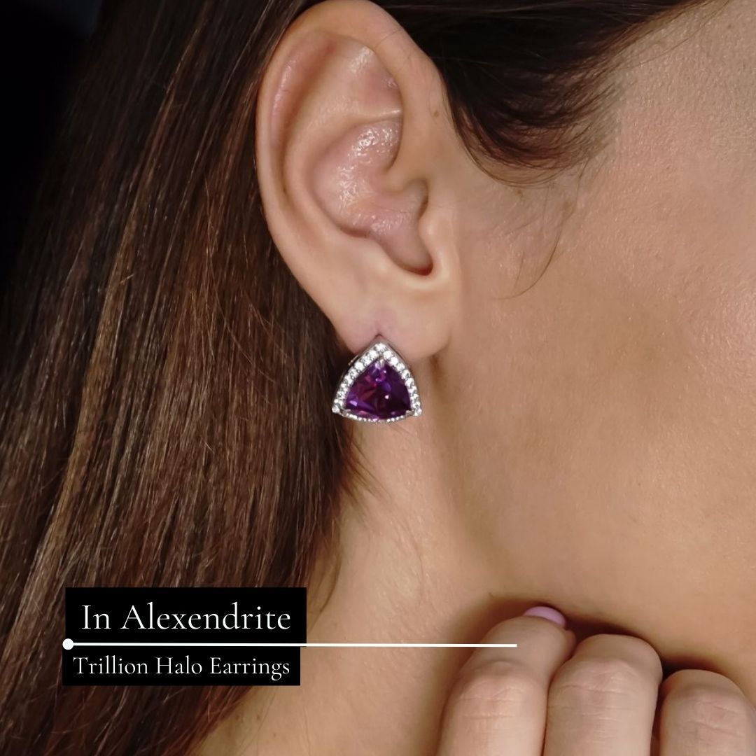 Trillion Halo Alexandrite Earrings