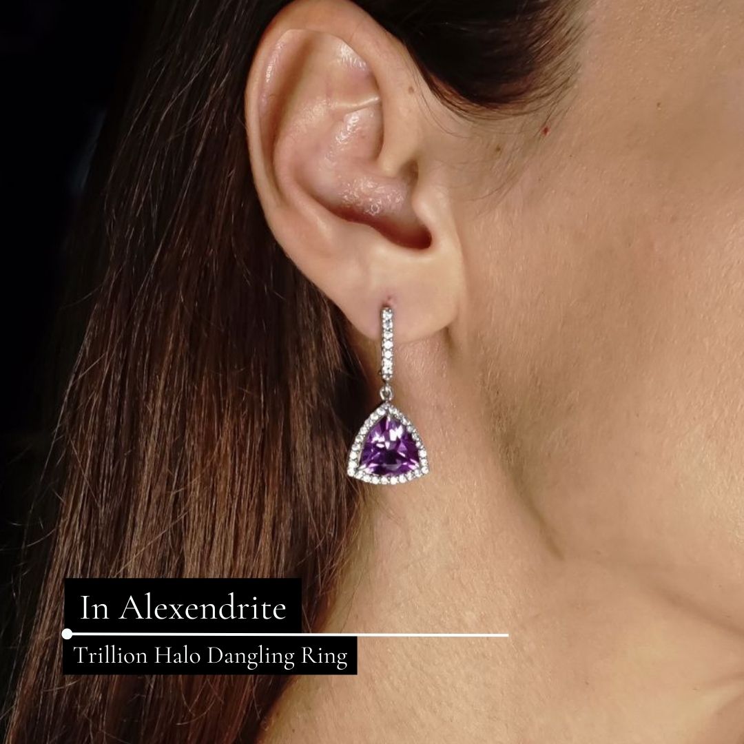 Trillion Halo Alexandrite Dangle Earrings