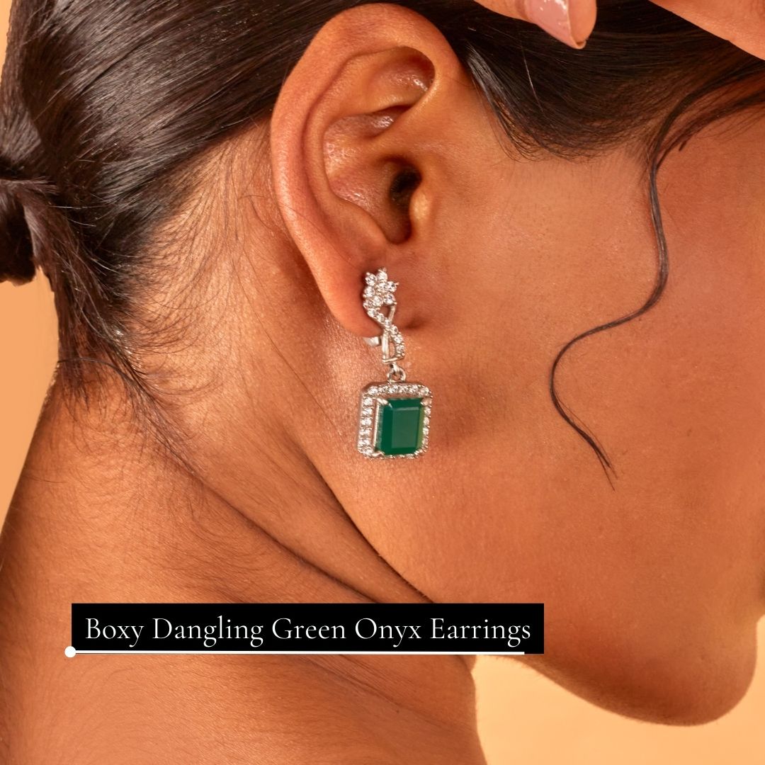 Boxy Green Onyx Ring & Earring Set