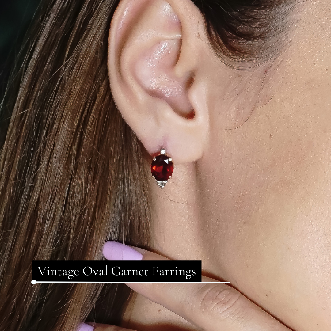 Vintage Oval Garnet Earrings