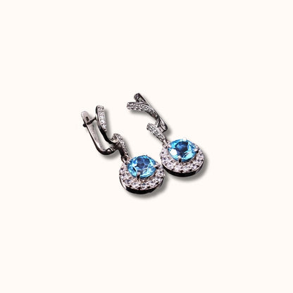 Classic Blue Topaz Swirl Dangle Earrings