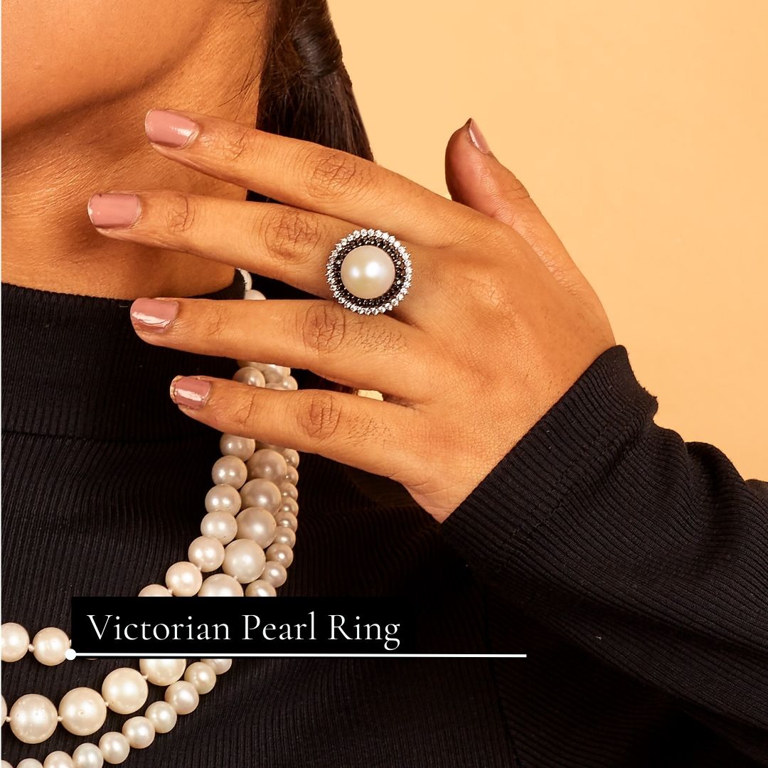 Victorian Pearl Ring & Earring Set