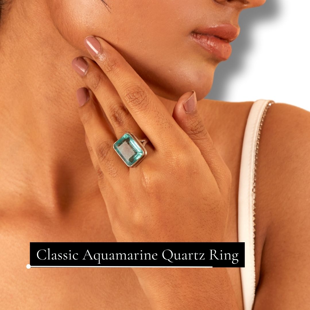 Aqua Quartz Ring and Earring Set