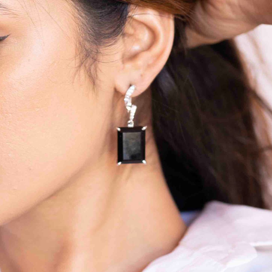 Boxy Dangling Black Onyx Earrings