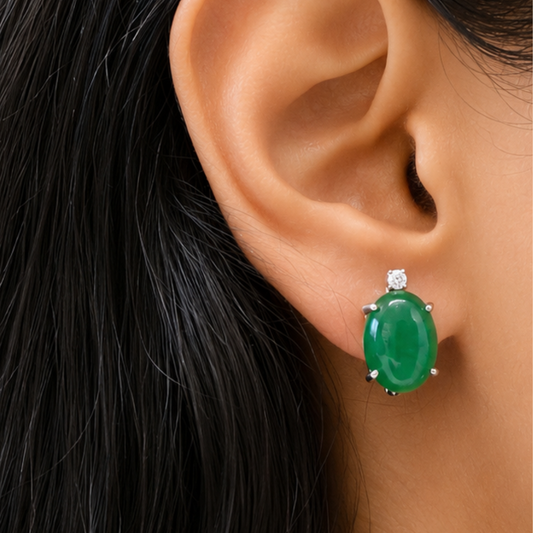 Shooting Star Oval Earrings in Green Jade