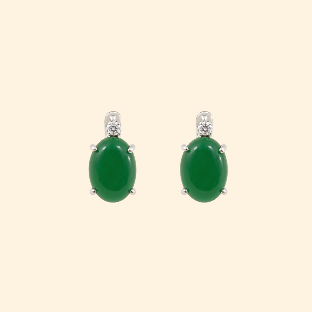 Shooting Star Oval Earrings in Green Jade