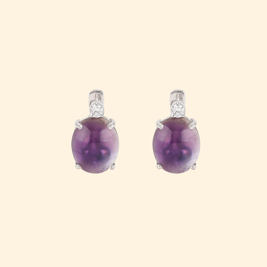 Shooting Star Oval Earrings in Cabochon Amethyst