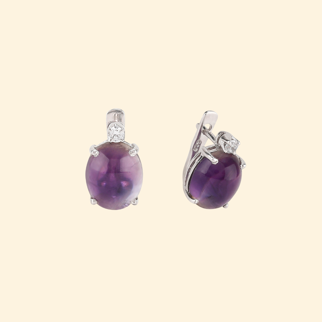 Shooting Star Oval Earrings in Cabochon Amethyst