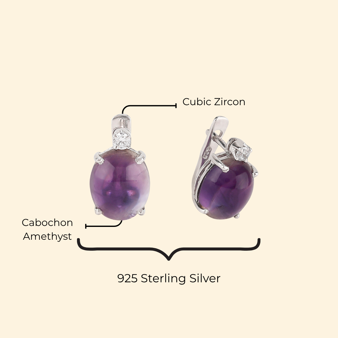 Shooting Star Oval Earrings in Cabochon Amethyst
