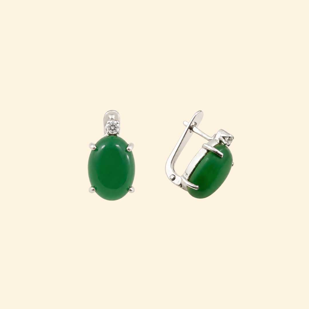 Shooting Star Oval Earrings in Green Jade