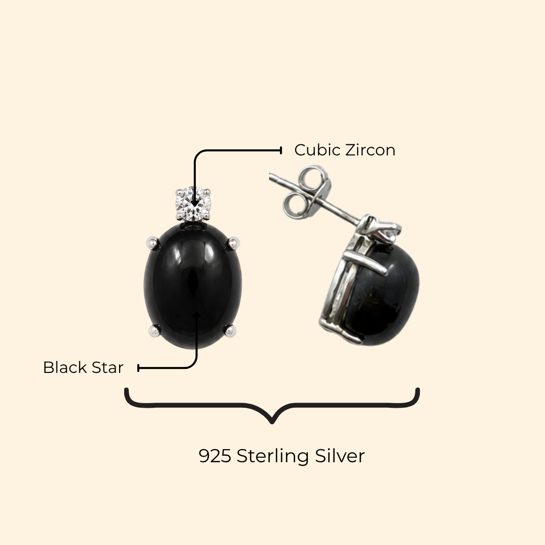 Shooting Star Oval Earrings in Black Star