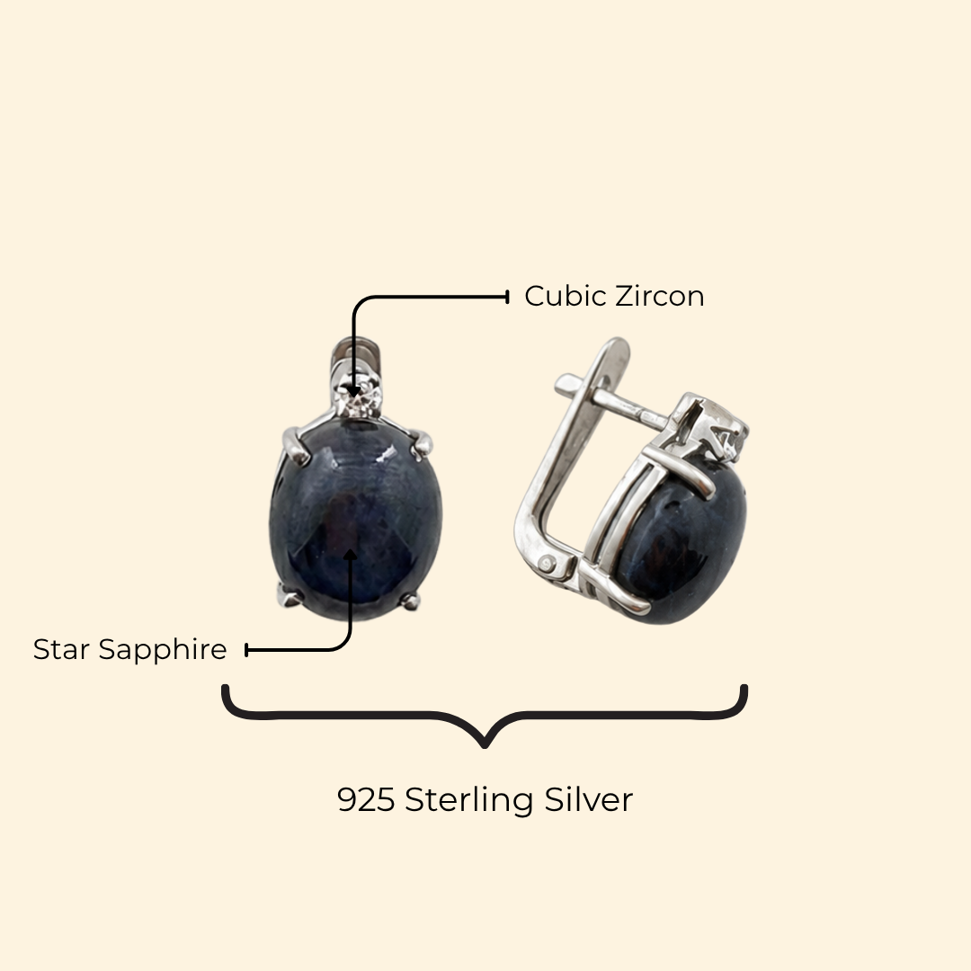 Shooting Star Oval Earrings in Star Sapphire