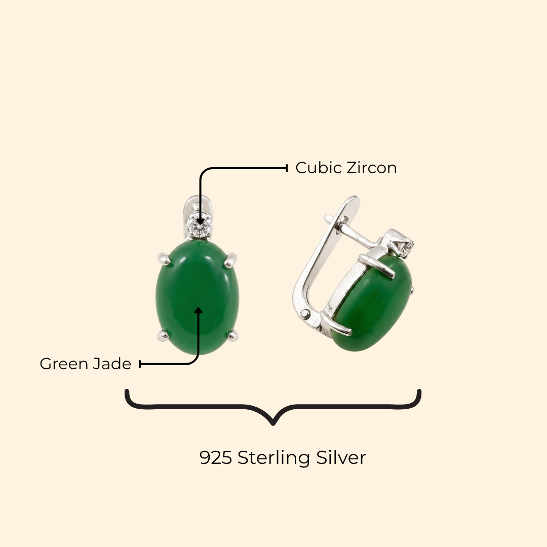 Shooting Star Oval Earrings in Green Jade