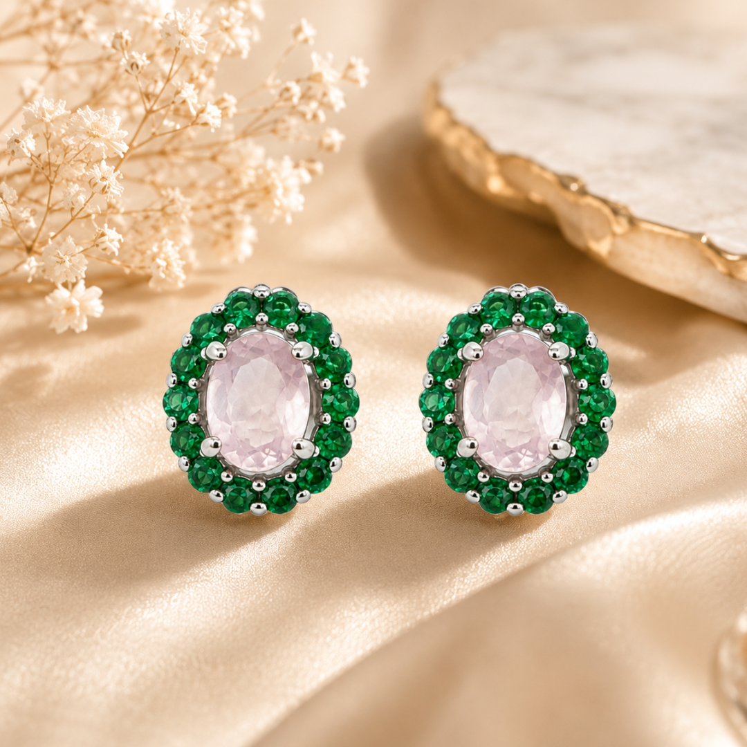 Corallina Oval Earrings in Rose Quartz