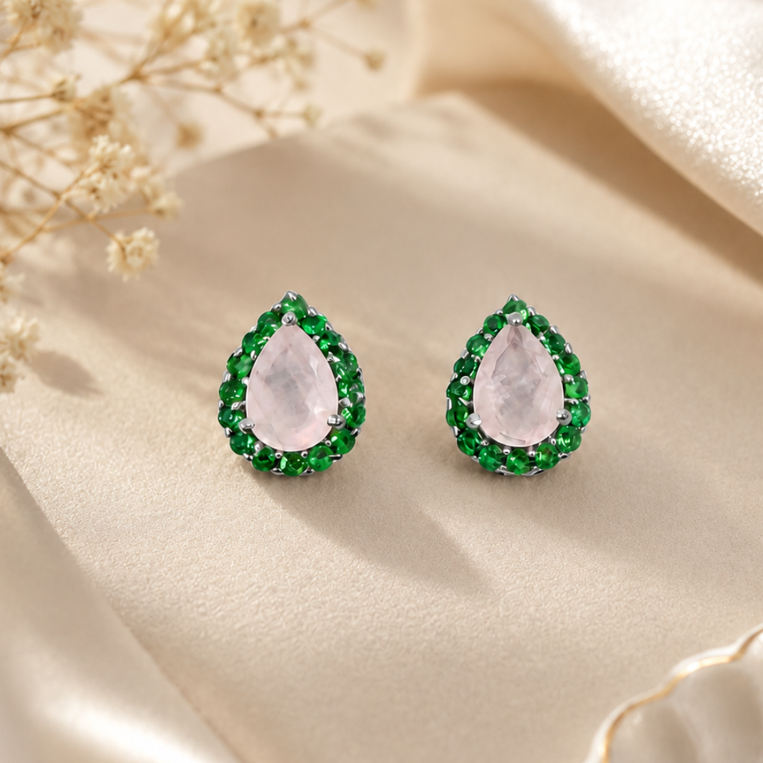 Corallina Pear Earrings in Rose Quartz