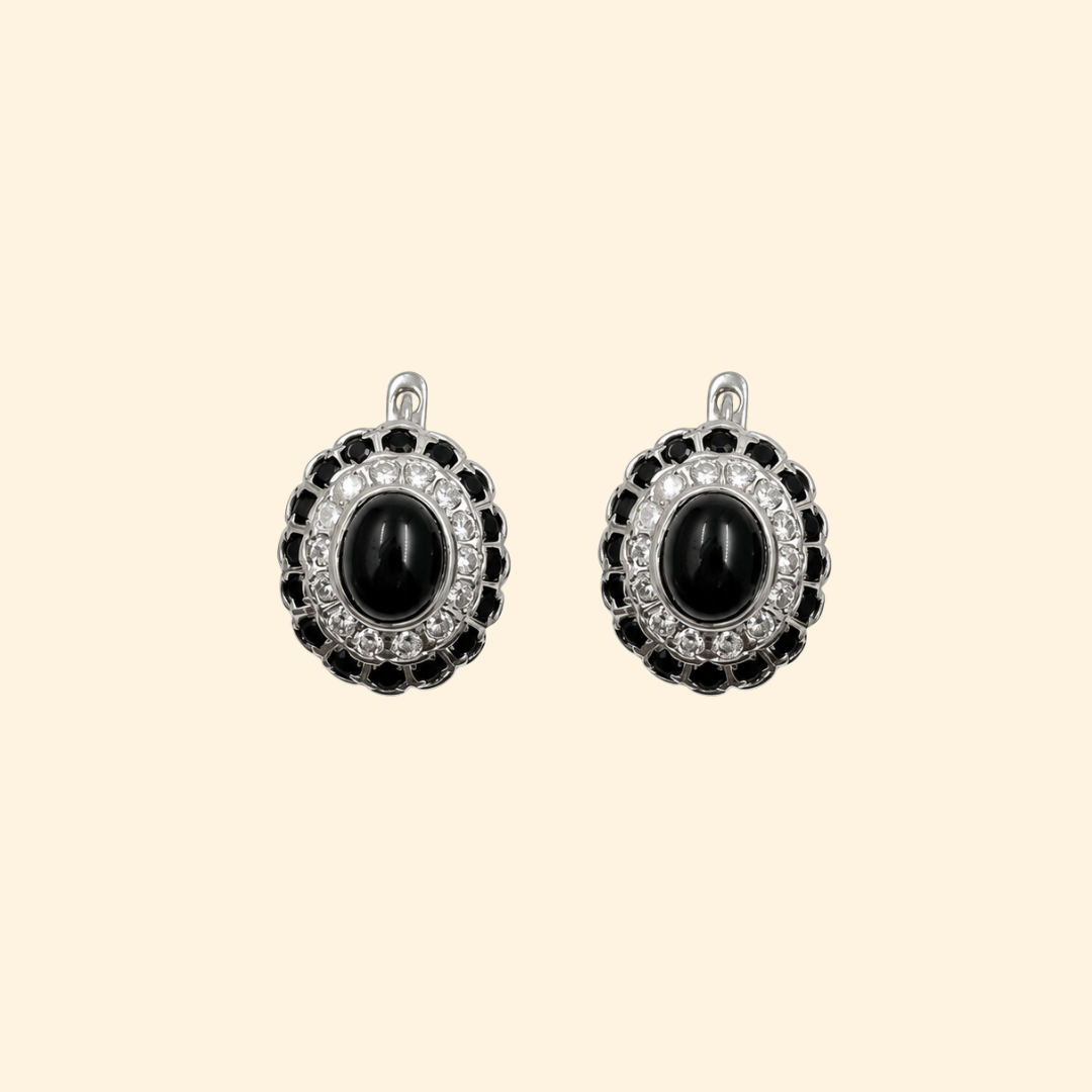 Cosmic Clustre Oval Earrings in Black Star