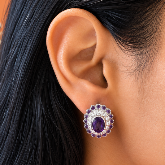 Cosmic Clustre Oval Earrings in Amethyst