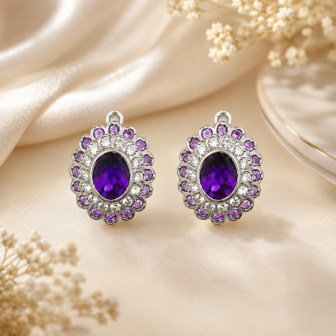 Cosmic Clustre Oval Earrings in Amethyst
