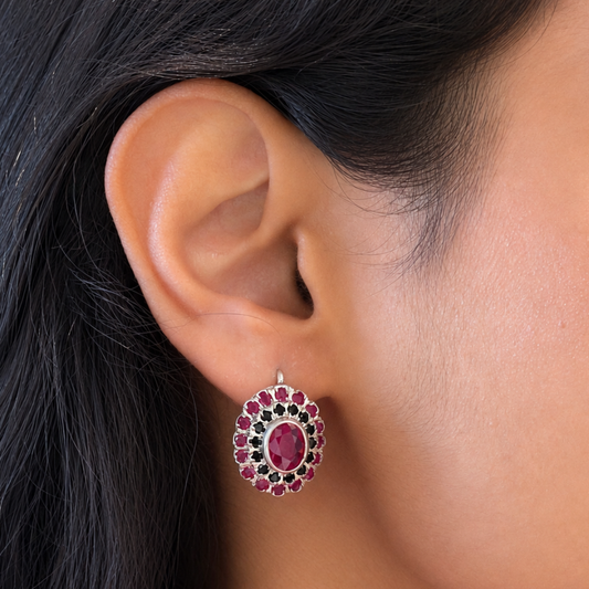 Cosmic Clustre Oval Earrings in Ruby